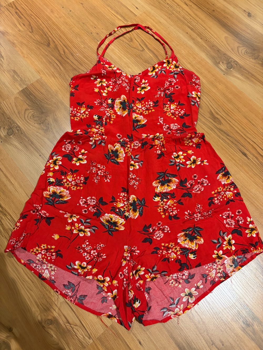 Garage Red Floral Halter Romper